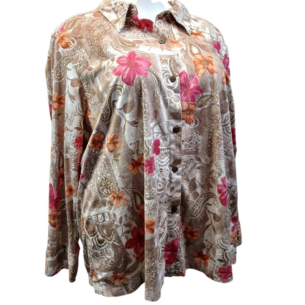 Vintage Caribbean Joe Tropical Floral Paisley Button Up Top 2X